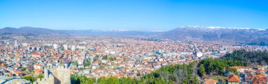  aerial view of unesco world heritage city ohrid in macedonia, fyrom taken from the top of fortress of tzar samuel.