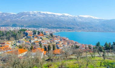  Macaristan 'daki Unesco Dünya Mirası Şehri' nin havadan görünüşü. Çar Samuel Kalesi 'nin tepesinden alınan fyrom..