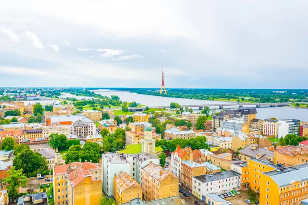 Vue Aérienne Riga Depuis Sommet Bâtiment Académie Des Sciences — Photo