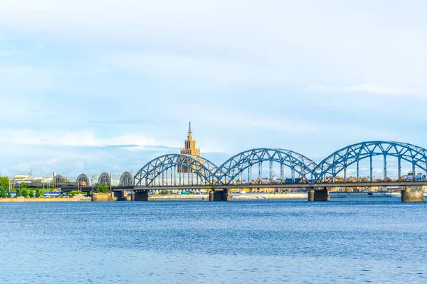 View Zeppelin Hangars Academy Sciences Building Next Steel Railway Bridge — стоковое фото