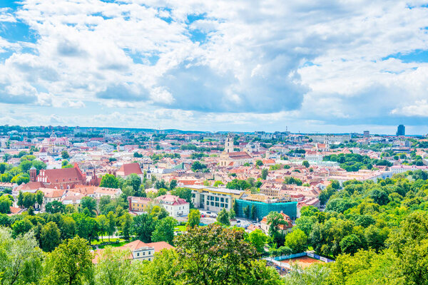 Aerial view of the lithuanian capital vilnius from the three crosses hill