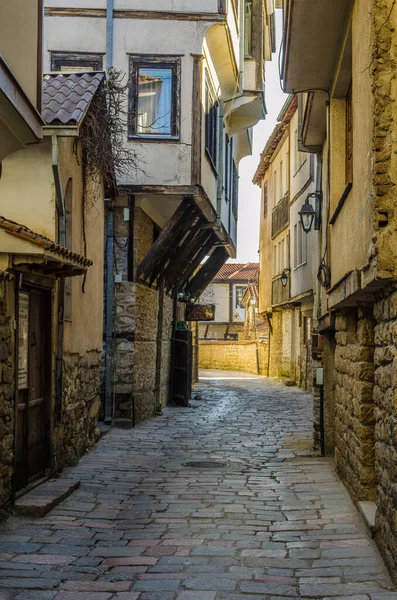 Utsikt Över Typisk Gata Den Historiska Gatan Ohrid Macedonia — Stockfoto