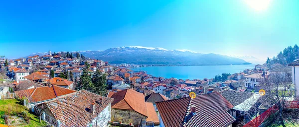 Aerial View Coast Macedonian City Ohrid Which Included Unesco World — Foto de Stock