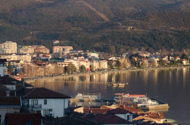 sunset over unesco listed ohrid town in macedonia.