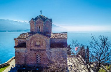 Kaneo 'daki Aziz John Kilisesi Unesco' da listelenmiş Macedonian kasabası Ohrid, fyrom.