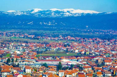 aerail görünümü, unesco için ünlü Makedon şehir Ohri'nin tarihi merkezi ve güzel göl Makedonya Arnavutluk ayıran listelenen.