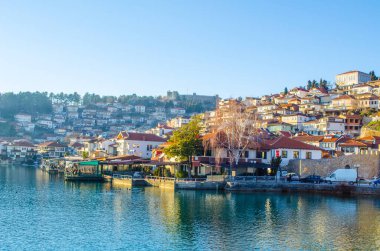 historical part of unesco listed town ohrid is located next to the ohrid lake and spread all over the hill with fortress of tzar samuel at the top.