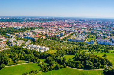 olympiaturm (Olimpiyat kule) Münih hava manzara. Münih, Bavyera, Almanya