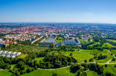 olympiaturm (Olimpiyat kule) Münih hava manzara. Münih, Bavyera, Almanya