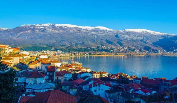 Západ Slunce Nad Unesco Uvedené Ohrid Město Macedonii — Stock fotografie