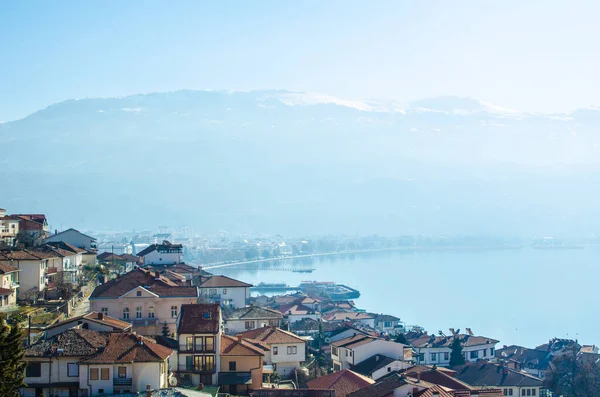 Vue Aérienne Destination Vacances Supérieure Macédonienne Ohrid Qui Appartient Patrimoine — Photo