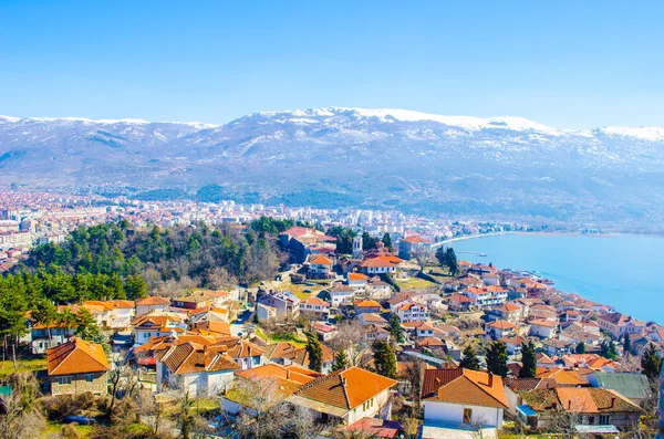 Aerail Άποψη Της Μακεδονικής Πόλης Οχρίδα Οποία Είναι Διάσημη Για — Φωτογραφία Αρχείου
