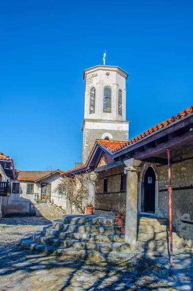 Klokkentoren Van Kerk Bogorodica Perivlepta Domineert Het Oude Ohrid Republiek — Stockfoto