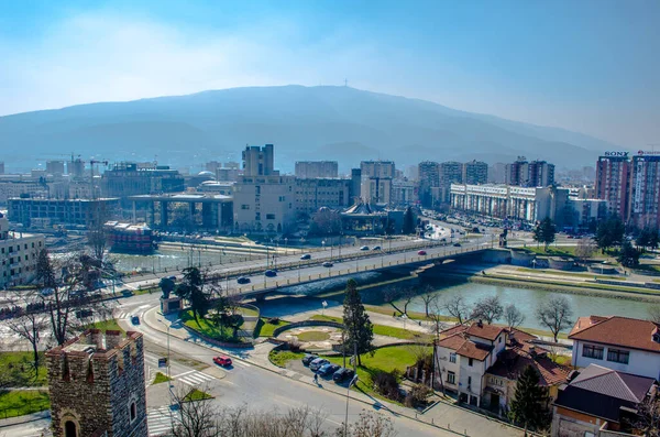 Aerial View Macedonian Capital Skopje Taken Kale Fortress — Stockfoto