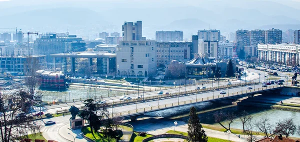 Luftaufnahme Der Mazedonischen Hauptstadt Skopje Von Der Grünkohl Festung Aus — Stockfoto