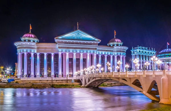 Night View Archaeological Museum Macedonia Fyrom — Stockfoto