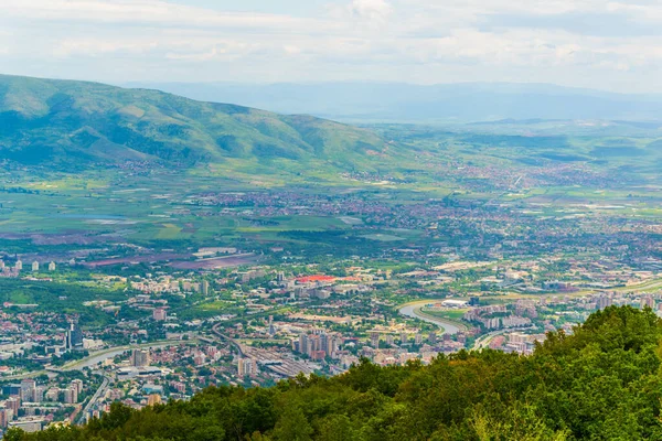 Widok Lotu Ptaka Stolicę Macedonii Skopje Góry Vodno — Zdjęcie stockowe