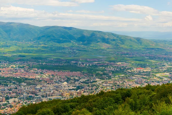 Widok Lotu Ptaka Stolicę Macedonii Skopje Góry Vodno — Zdjęcie stockowe