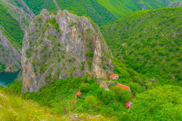 Aerial View Saint Nikola Monastery Matka Lake Macedonia — Stock Photo, Image