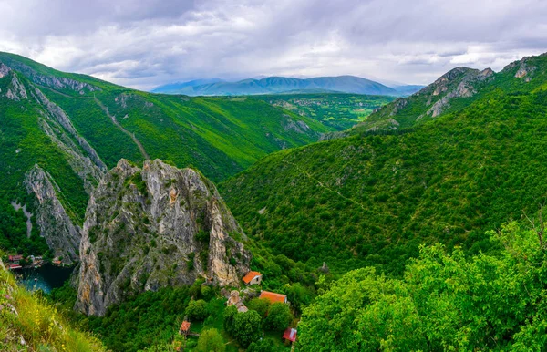 Vue Aérienne Monastère Saint Nikola Près Lac Matka Macédonie — Photo