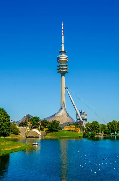 Πύργος Του Σταδίου Του Ολυμπιακού Στο Μόναχο Της Γερμανίας Είναι — Φωτογραφία Αρχείου