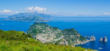 aerial view of italian holiday island capri, which combines beautiful nature spreadin over two hills and two tiny cities among them