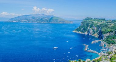aerial view of italian holiday island capri, which combines beautiful nature spreadin over two hills and two tiny cities among them