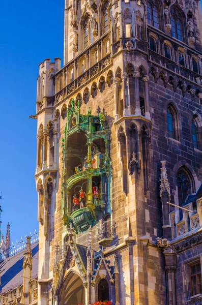 Carillon Situado Parede Nova Prefeitura Munique Alemão Chamado Rathaus Glockenspiel — Fotografia de Stock