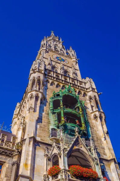 Carillon Situado Parede Nova Prefeitura Munique Alemão Chamado Rathaus Glockenspiel — Fotografia de Stock