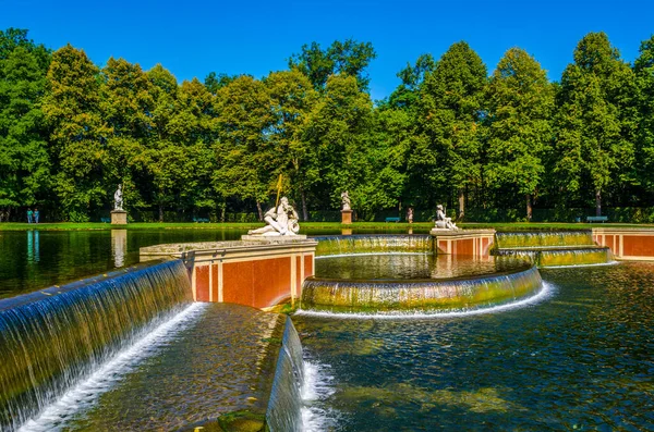 View Huge Fountain Situated End Channel Flowing Middle Nymphenburg Palace —  Fotos de Stock