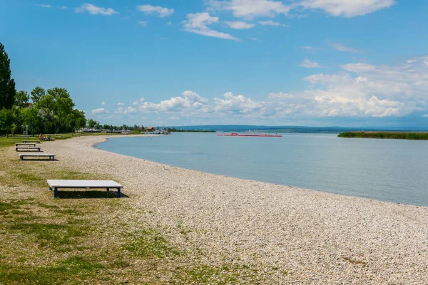 Vista Una Playa Podersdorf Ver Ciudad Austria — Foto de Stock