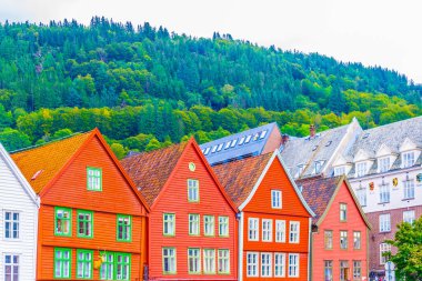 Norveç 'in Bergen kentindeki tarihi bir ahşap bölge Bryggen manzarası
