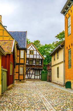 Norwa, Oslo 'daki Norveçli halk müzesinde geleneksel bir bina manzarası