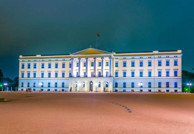 Night view of the Royal Palace in Oslo, the capital of Norwa