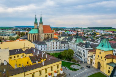 Aerial view of the St. Moritz church and square in Kromeriz, Moravia, Czech republic