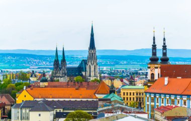 Czech City 'deki Saint Wencelas Katedrali' nin havadan görünüşü
