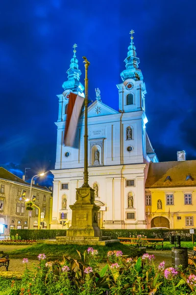 Dominican Church Szechenyi Square City Sopron Night Hungary — Zdjęcie stockowe