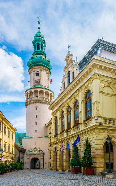 匈牙利索波隆的火塔和市政厅景观 — 图库照片