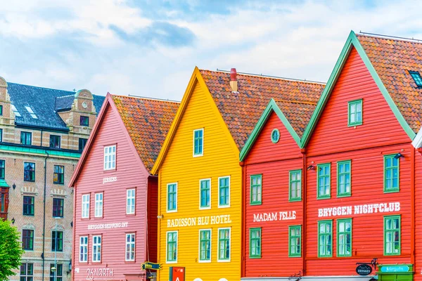 View Historical Wooden District Bryggen Norwegian City Bergen — Zdjęcie stockowe