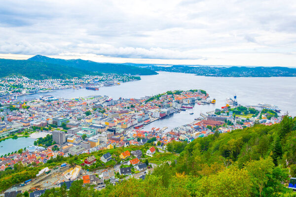 View on Bergen and harbor from the mountain floye