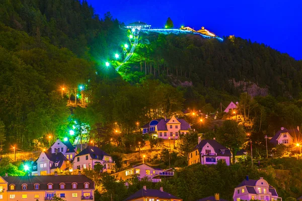 Vista Noturna Elevador Para Montanha Floyen Bergen Norwa — Fotografia de Stock