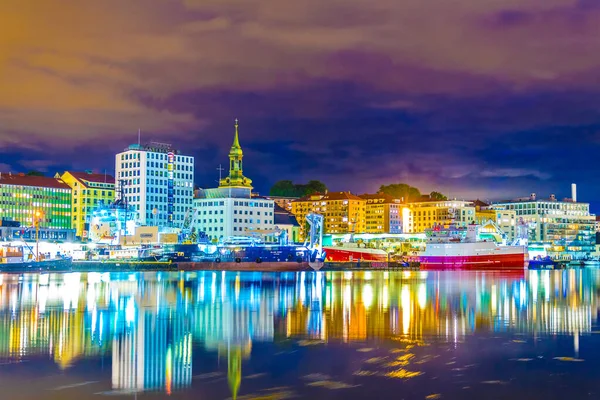 Night View Port Norwegian City Bergen — Stok fotoğraf