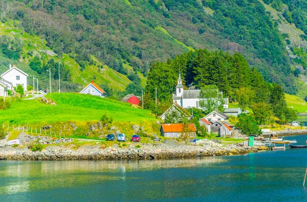 Kilátás Falu Szélén Aurlandsfjord Unesco Besorozott Természeti Örökség Terület Norwa — Stock Fotó
