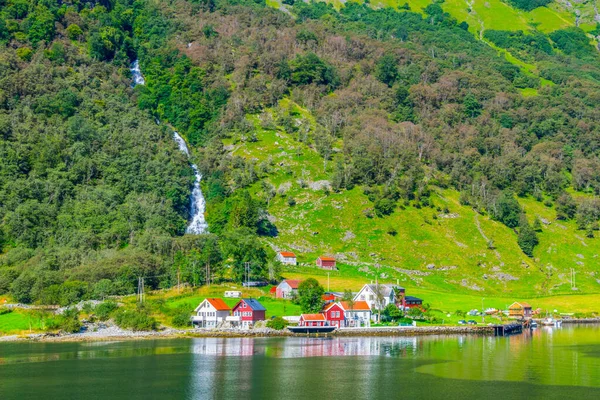 View Village Edge Aurlandsfjord Unesco Enlisted Natural Heritage Site Norwa — 스톡 사진