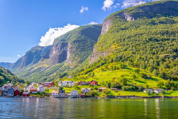 View Village Edge Aurlandsfjord Unesco Enlisted Natural Heritage Site Norwa — Stok fotoğraf