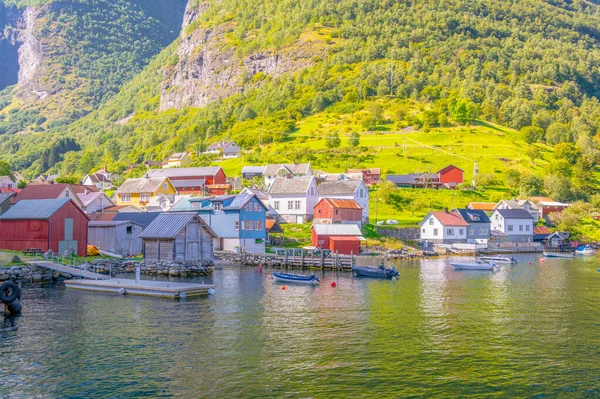 Kilátás Falu Szélén Aurlandsfjord Unesco Besorozott Természeti Örökség Terület Norwa — Stock Fotó