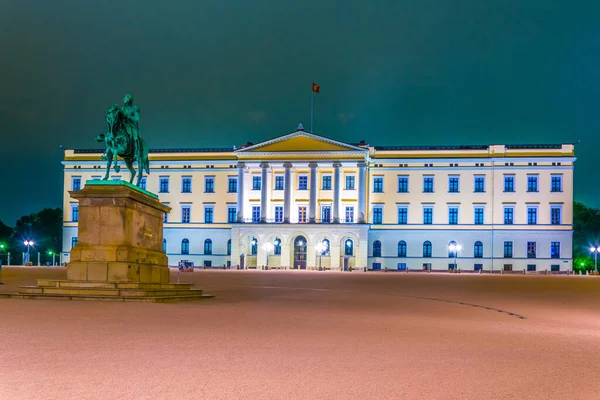 Night View Royal Palace Oslo Capital Norwa — ストック写真