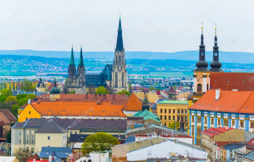 Aerial view of the saint wencelas cathedral in the czech city olomouc