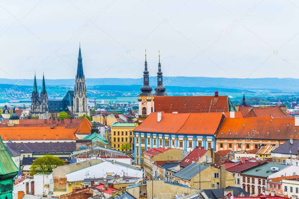 Aerial view of the saint wencelas cathedral in the czech city olomouc