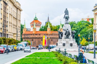 Jana Matejki Krakow Polonya plağında Barbikan kalesi olan Grunwald Anıtı